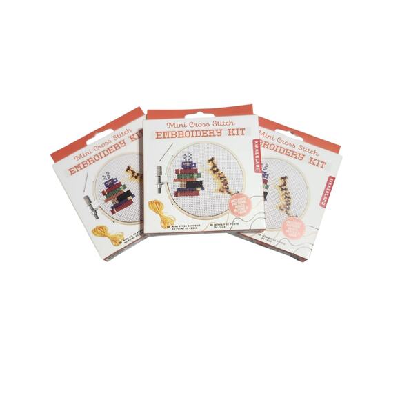 Kikkerland Mini Cross Stitch Cat and Books Mini Cross Stitch Embroidery NEW - Picture 2 of 3